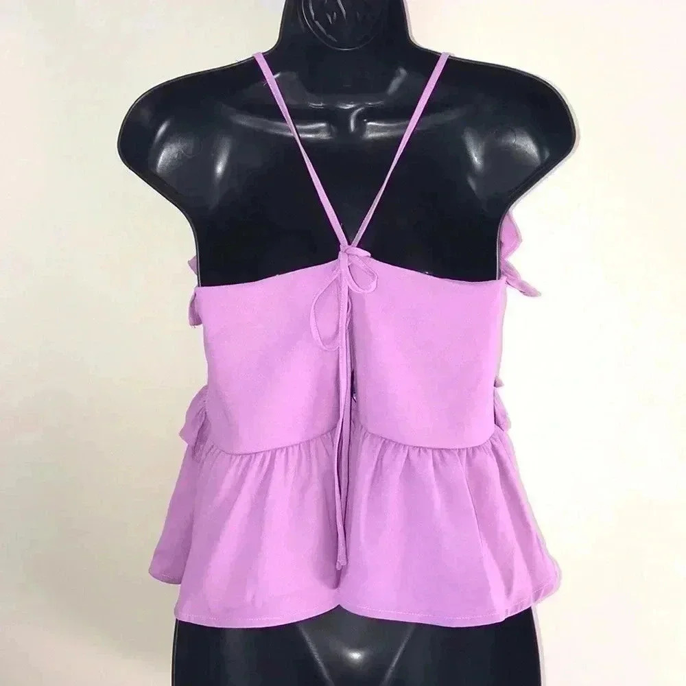 Romeo + Juliet Couture Ruffled Lavendar Spaghetti Strap Top Size M—A3 - Picture 4 of 6